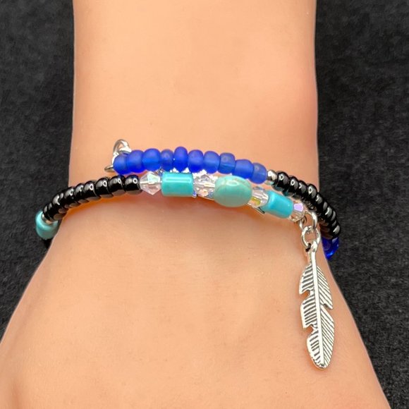Feather Charm Beaded Bracelet Women - Picture 1 of 6